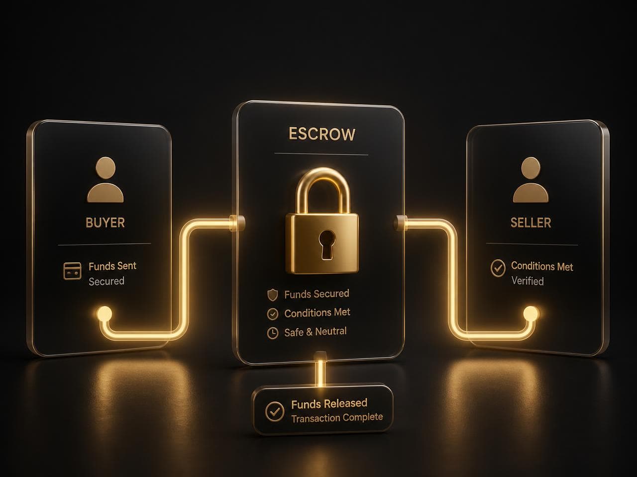 Escrow protecting the flow of funds between a buyer and a seller